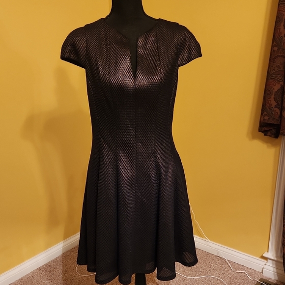 Julia Jordan Gold and Black Fit and Flare Mini Dress - Picture 1 of 4